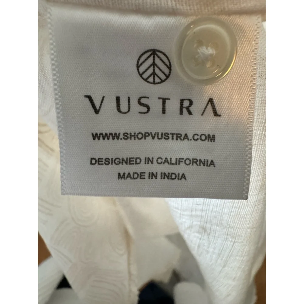 Vustra Men’s Beige Short Sleeve Button-Up Shirt - Size Medium, Sustainable Fabri